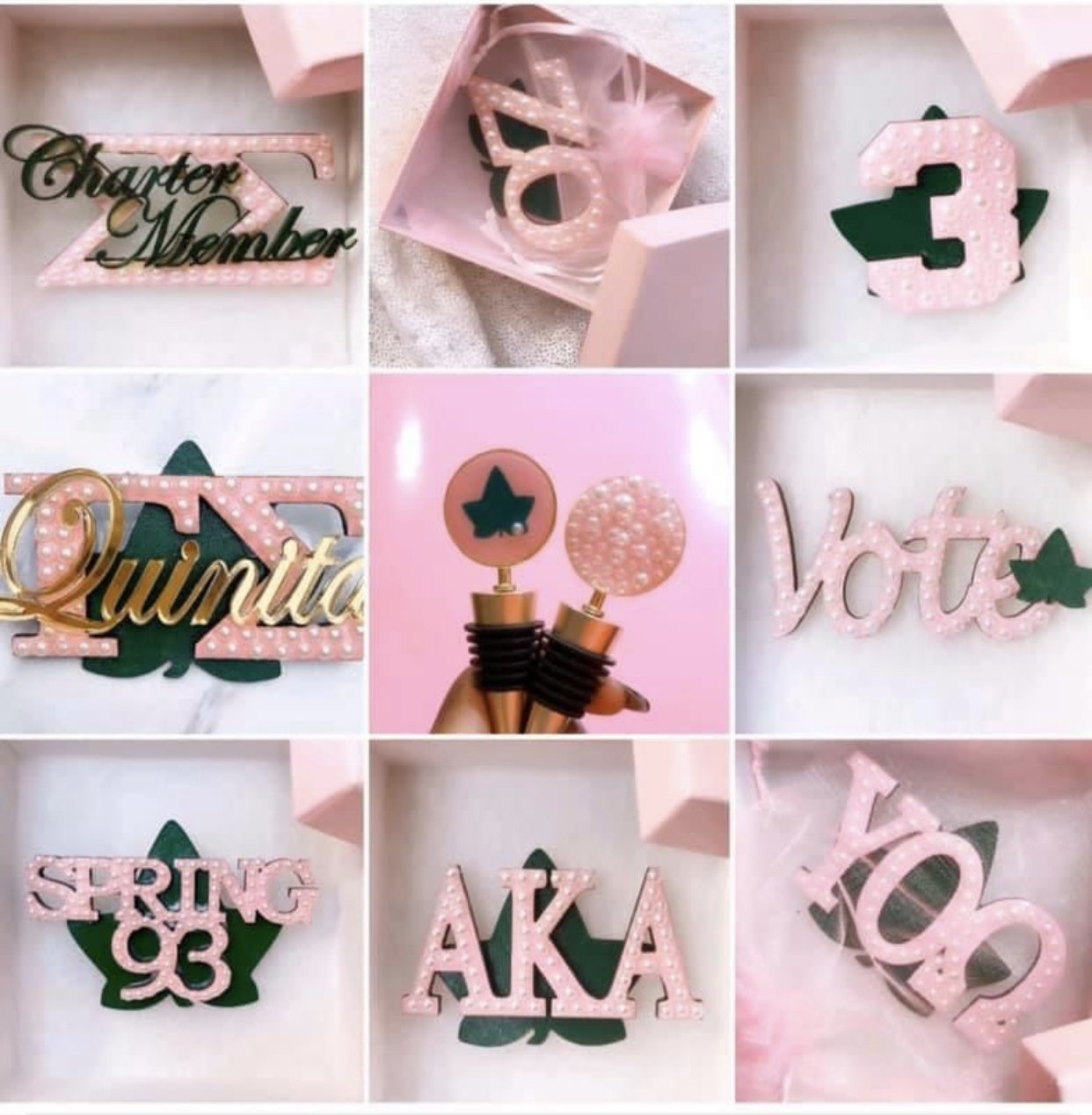 Collection of AKA pins, brooches, and accessory gifts.