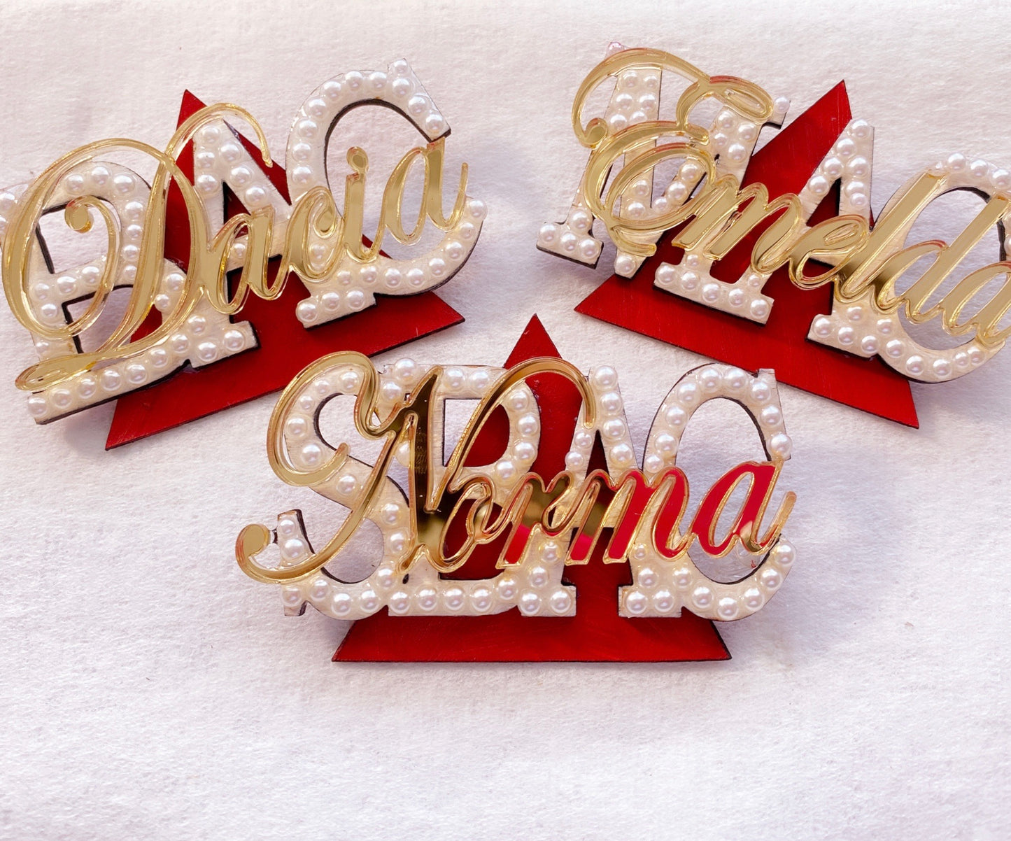 Personalized set of crimson and cream Delta Sigma Theta sorority Brooches